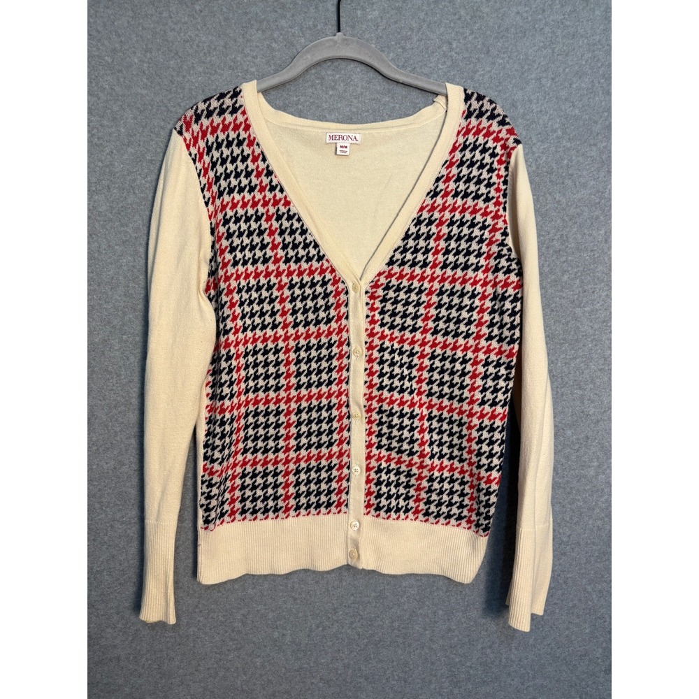 Merona Houndstooth Plaid Cardigan Sweater‎ Women's M Preppy Academia Cottagecore